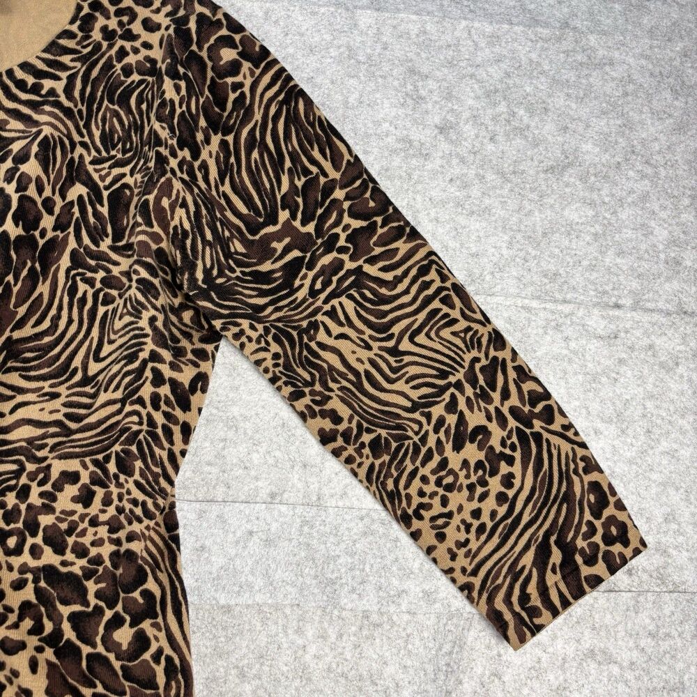 Cable & Gauge Womens XL Animal Print Cardigan Rhinestone Buttons Cotton Blend - Picture 6 of 16